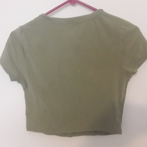 Ladies Aeropostale Seriously Soft Baby Tee, Medium Hunter Green Crop Top - Picture 3 of 5